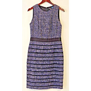 Etcetera Women's Dress Virgin Wool Silk Cotton Blend Sheath Blue Black Grey Sz 8